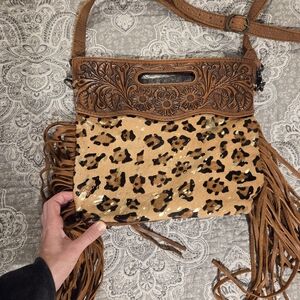 Brown and Tan Fringed Women's Bag